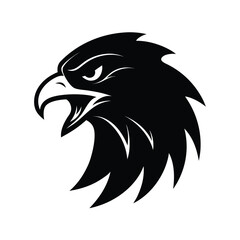 Profile view of an angry eagle head with open beak and fierce expression silhouette
