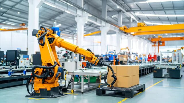 Robotic Arm in Modern Factory: Automation and Manufacturing Process