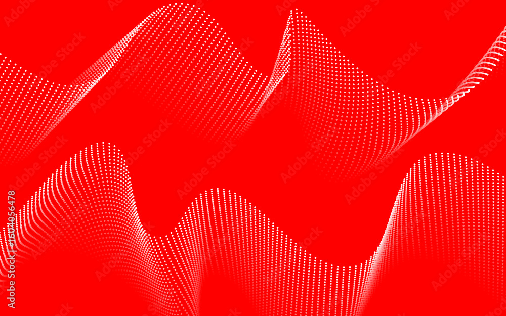 Poster halftone red wave, dynamic halftone wave dots pattern, red halftone background with flowing dotted w