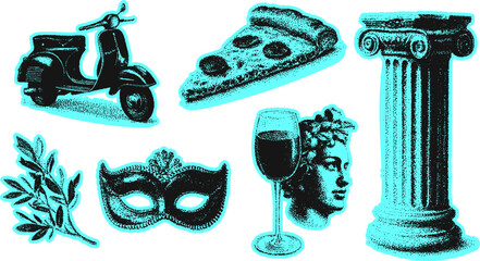 Iconic italian symbols set vector illustration