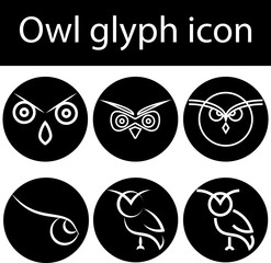 Owl glyphs icons collection. Set of elements and emblems design elements for schools, educational signs. Unique illustration for design. black and white owl