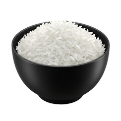 White ceramic bowl containing white rice grains for meal preparation