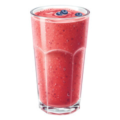 Pink strawberry smoothie drink served in tall glass with ingredients