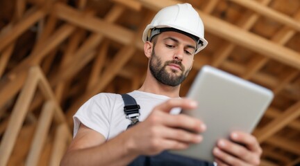 Construction Worker Using Digital Tablet at Building Site
