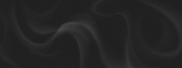Realistic smoke overlay effects on black background - wispy gray fog streams, soft vapor clouds and atmospheric haze patterns. Transparent mist elements for dramatic photo visual compositing.
