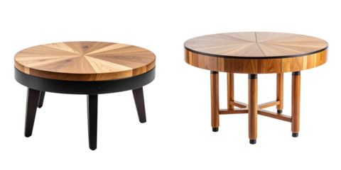 Brown wooden table and chairs, isolated on white, in a vintage school style