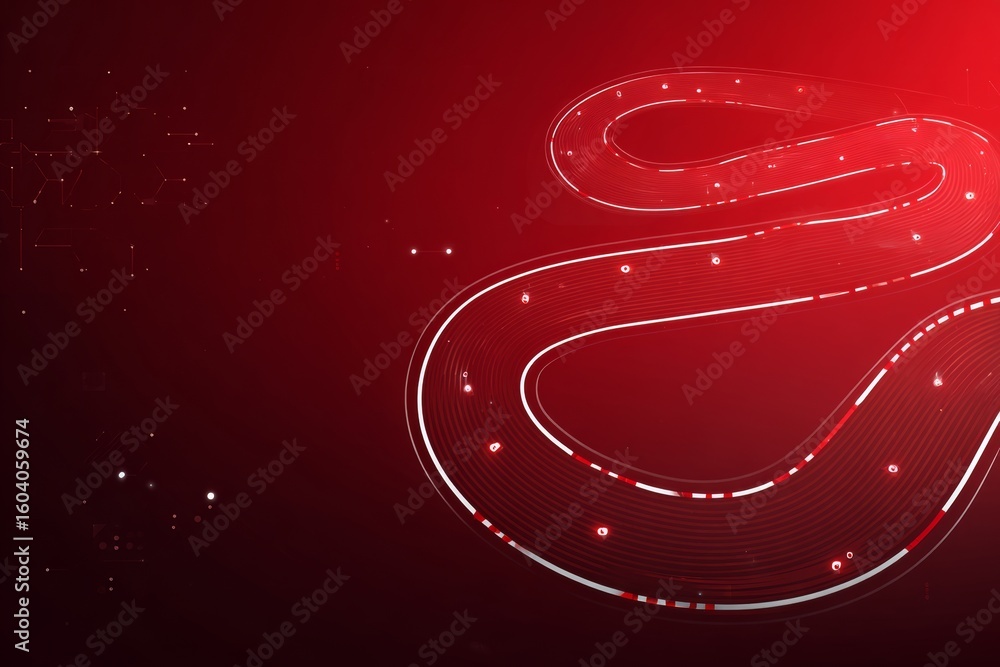 Poster the background features a vibrant red hue with dynamic black and white wave patterns, making it idea