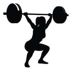 Silhouette of a Woman Performing a Barbell Overhead Squat Exercise on a White Background