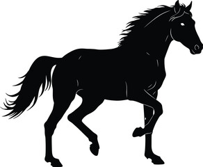 Elegant Black Horse Silhouette A Powerful and Graceful Equine Illustration on White Background
