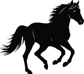 Elegant Black Horse Silhouette Galloping on White Background Isolated Vector Illustration Animal Art