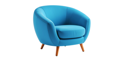 Comfortable blue leather armchair, a classic luxury furniture design isolated on white for home interior decor