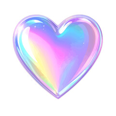 A shimmering heart-shaped bubble with iridescent pastel rainbow colors and glossy highlights.