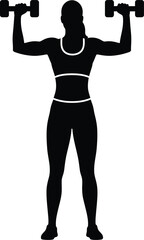 Fototapeta premium Silhouette of a woman lifting dumbbells in a gym for fitness and strength training
