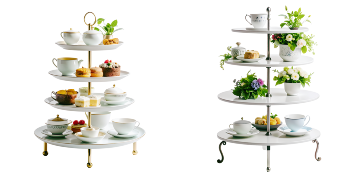 A luxurious table setting for a wedding celebration features tea, flowers in a vase, and elegant dinnerware