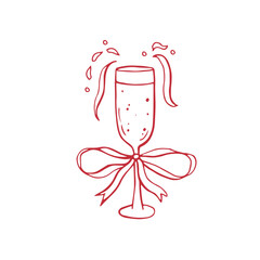 Vector red glas with red whimsical bow and cherry