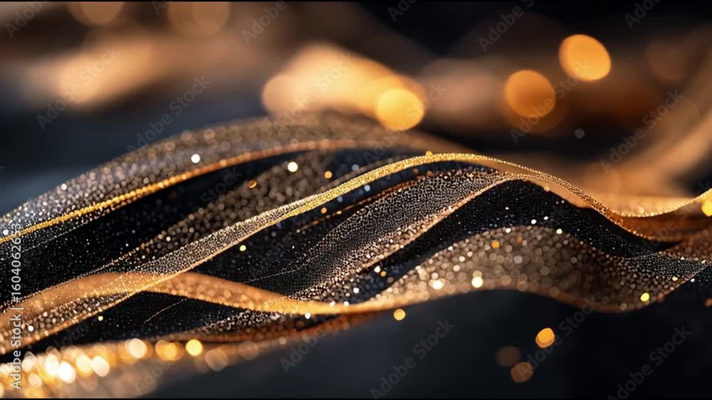 Poster glistening golden waves with sparkling highlights create mesmerizing effects in a dark background