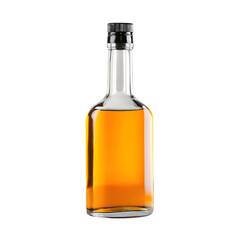 Clear glass bottle amber liquid cap isolated on a transparent background beverage
