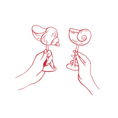 Vector red glas with red whimsical bow and cherry