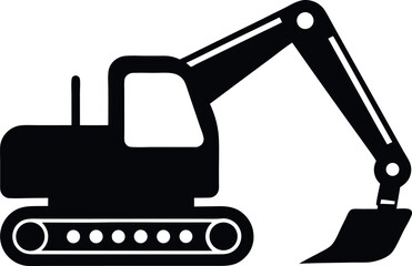 excavator silhouette vector, construction excavator black icon