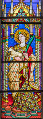 Perugia - The detail of stained glass with the St. Agnes in the church Basilica di San Domenico...