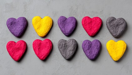 Heart shaped cookies with a tasty appearance on a grey coloured background