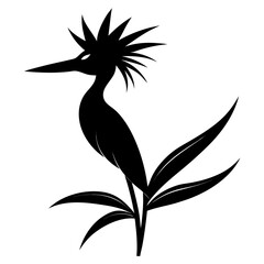 A bird of paradise black vector icon on white background.