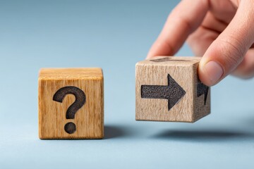 With a cube marked by a question symbol in hand, an individual reflects on the various paths that lie ahead, exemplifying decision-making in the face of uncertainty