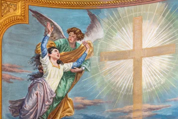Fototapete Rund Asti - The detail of fresco of Guardian angel with the soul and cross in the church Santuario Di San Giuseppe probably by Lorenzo Lajolo from 20. cent. © Renáta Sedmáková