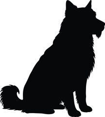Silhouette of a Seated Dog with Fluffy Fur on a White Background