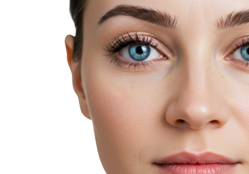 Close up of a woman s blue eyes and face isolated on transparent background