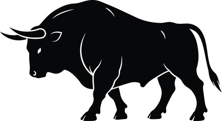 Powerful Black Bull Silhouette Illustration on White Background Symbol of Strength and Determination
