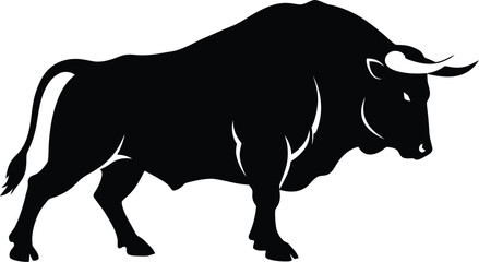 Powerful Bull Silhouette Symbol of Strength Determination and Financial Market Optimism Isolated on White