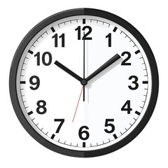 Black And White Wall Clock Showing Specific Time On White Background