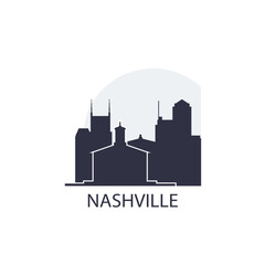 Naklejka premium Nashville logo, clip art with cityscape, skyline, panorama. Vector flat isolated illustration. Tennessee, USA image with landmarks and buildings