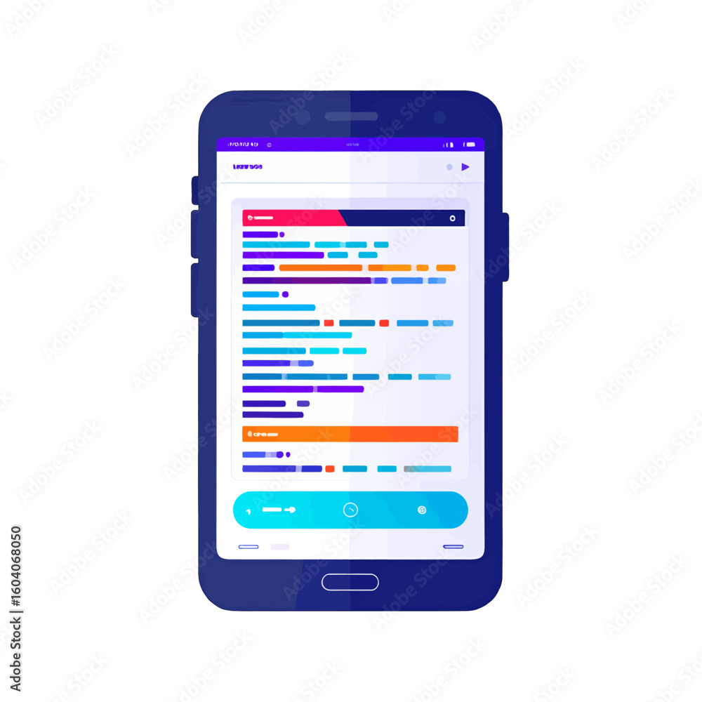 Poster modern mobile phone app interface with colorful elements