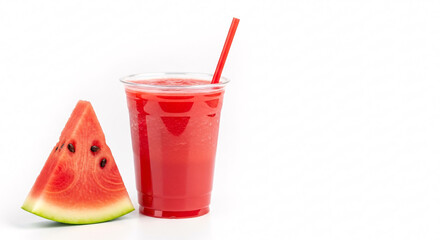 Refreshing Red Watermelon Smoothie with a Straw and Fruit Wedge for a Healthy Diet.