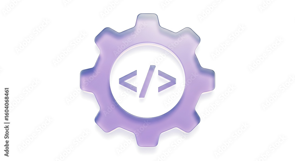 Poster glassy gear with code symbol software development and settings concept