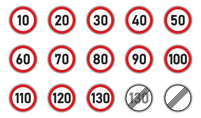 traffic signs set speed limit isolated vector illustration