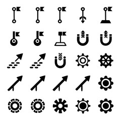 Physics and Engineering Symbols – Magnet, Force Arrow, Lever, Gears – Academic Vector Illustration for Science Education, Classroom Posters, and Technical Diagrams