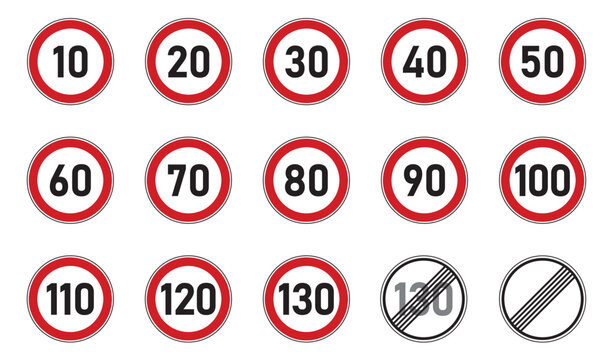 Naklejki traffic signs set speed limit isolated vector illustration