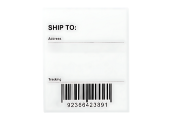 Get your package delivered swiftly with this clear shipping label featuring address and barcode