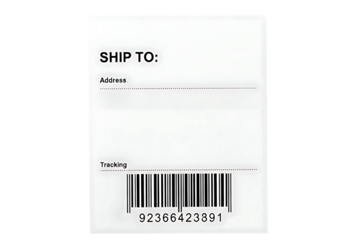 Get your package delivered swiftly with this clear shipping label featuring address and barcode