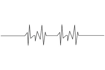 Heartbeat with heart continuous one line drawing on white background isolate outline vector illustration
