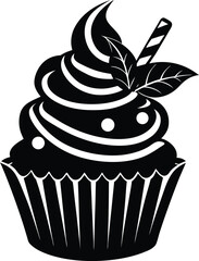 Delicious christmas cupcake silhouette vector graphic