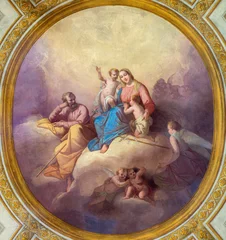 Fototapete Rund BOBBIO, ITALY - MAY 20, 2025: The baroque fresco of Holy Family in Cathedral (Santa Maria Assunta) by Francesco Porro (1723) © Renáta Sedmáková