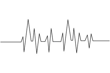 Heartbeat with heart continuous one line drawing on white background isolate outline vector illustration