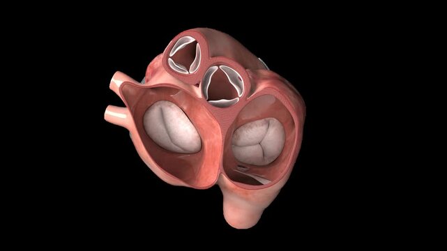 Anatomically accurate 3D model of a human heart with transparent valves and chambers
