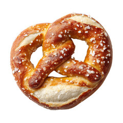 Fototapeta premium Deliciously baked golden brown pretzel with coarse salt crystals isolated on transparent background