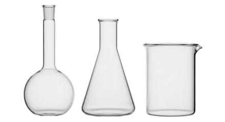 Glass laboratory glassware for science experiment isolated PNG with Transparent Background