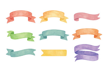 Obraz premium colorful watercolor ribbon bundle set